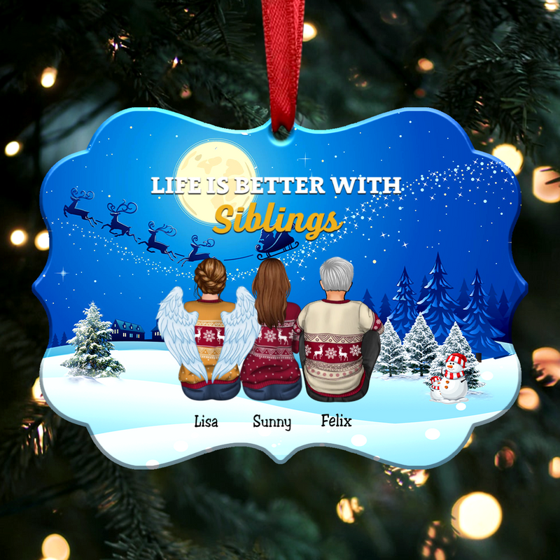 Life Is Better With Siblings - Personalized Christmas Ornament (Moon) - Makezbright Gifts