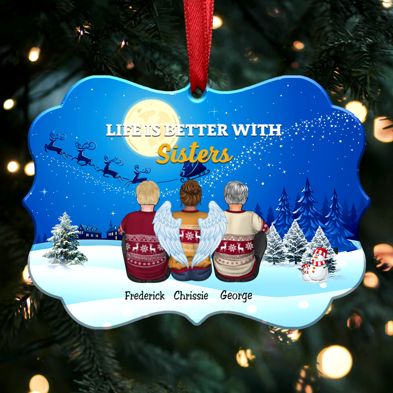 Life Is Better With Sisters - Personalized Christmas Ornament (Moon) - Makezbright Gifts