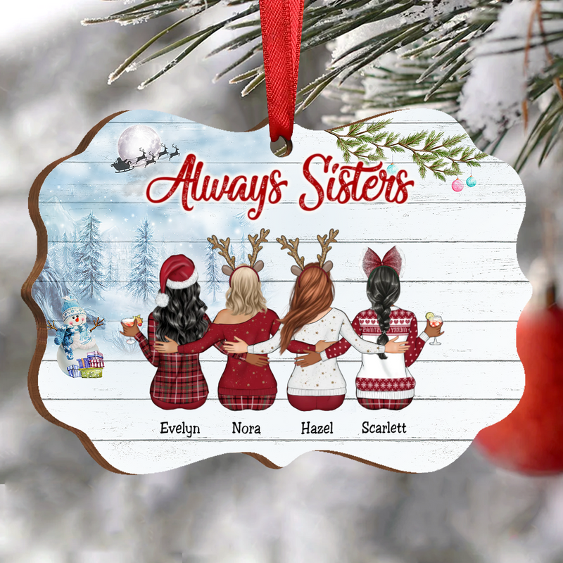Friend - Always Sisters - Personalized Acrylic Ornament (Snow Man) - Makezbright Gifts