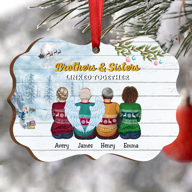 Family - Brothers And Sisters Linked Together - Personalized Acrylic Ornament (Snow Man) - Makezbright Gifts