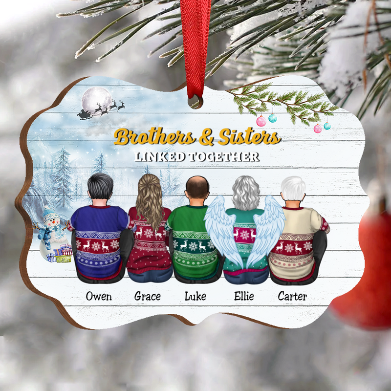 Family - Brothers And Sisters Linked Together - Personalized Acrylic Ornament (Snow Man) - Makezbright Gifts