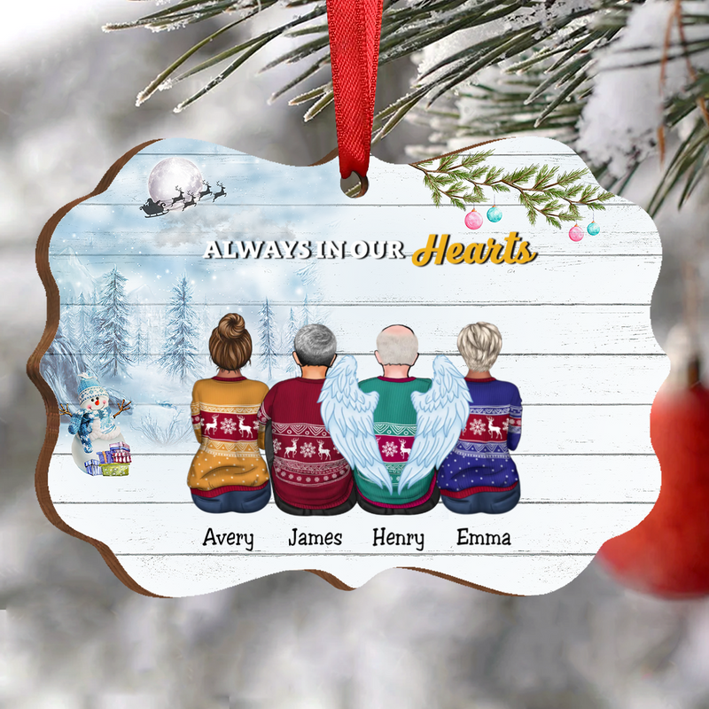 Family - Always In Our Hearts - Personalized Acrylic Ornament (Snow Man)