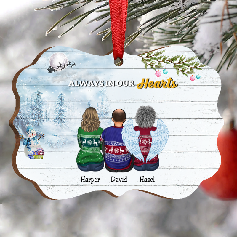 Family - Always In Our Hearts - Personalized Acrylic Ornament (Snow Man) - Makezbright Gifts