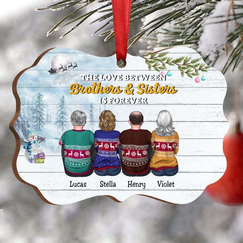 Family - The Love Between Brothers & Sisters Is Forever - Personalized Acrylic Ornament (Snow Man) - Makezbright Gifts