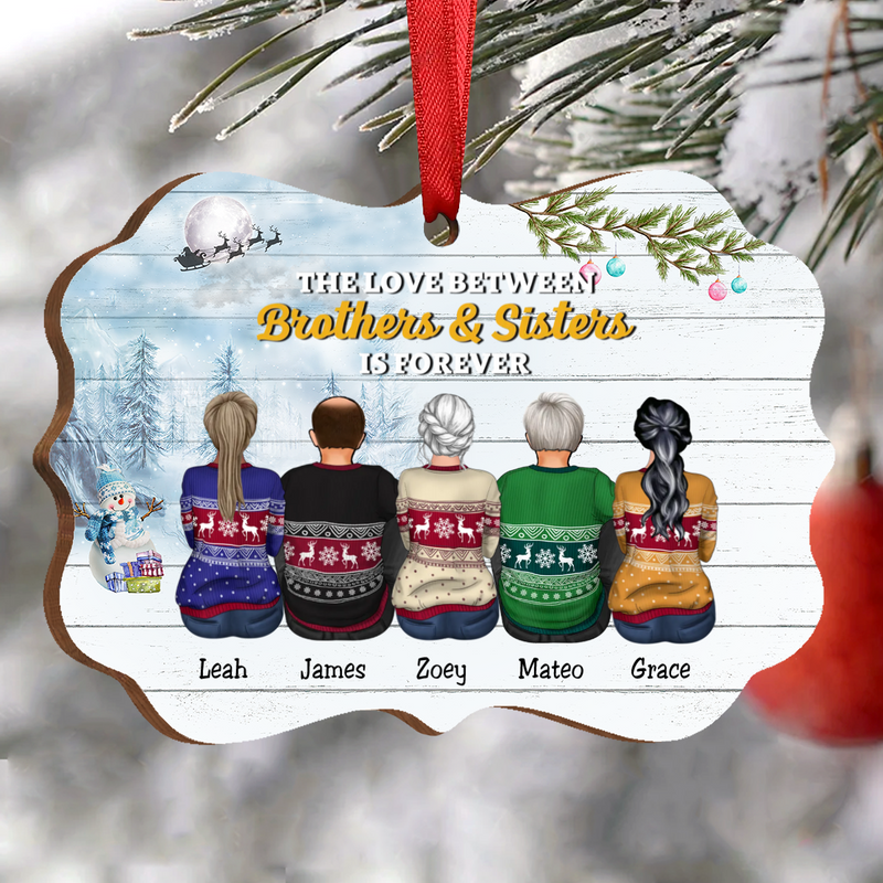 Family - The Love Between Brothers & Sisters Is Forever - Personalized Acrylic Ornament (Snow Man) - Makezbright Gifts