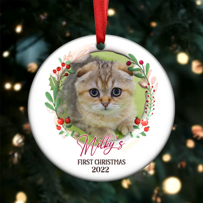 Pet Lovers - My Fur Baby First Christmas Image Upload - Personalized Circle Ornament - Makezbright Gifts
