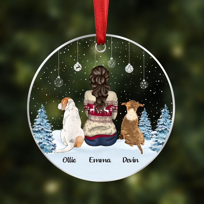 Dog Lovers - Dogs on the Snow - Personalized Acrylic Circle Ornament - Makezbright Gifts