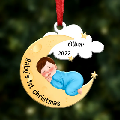 Baby - Newborn Baby Sleeps On Moon - Personalized Ornament -  Gift For Family Members - Makezbright Gifts