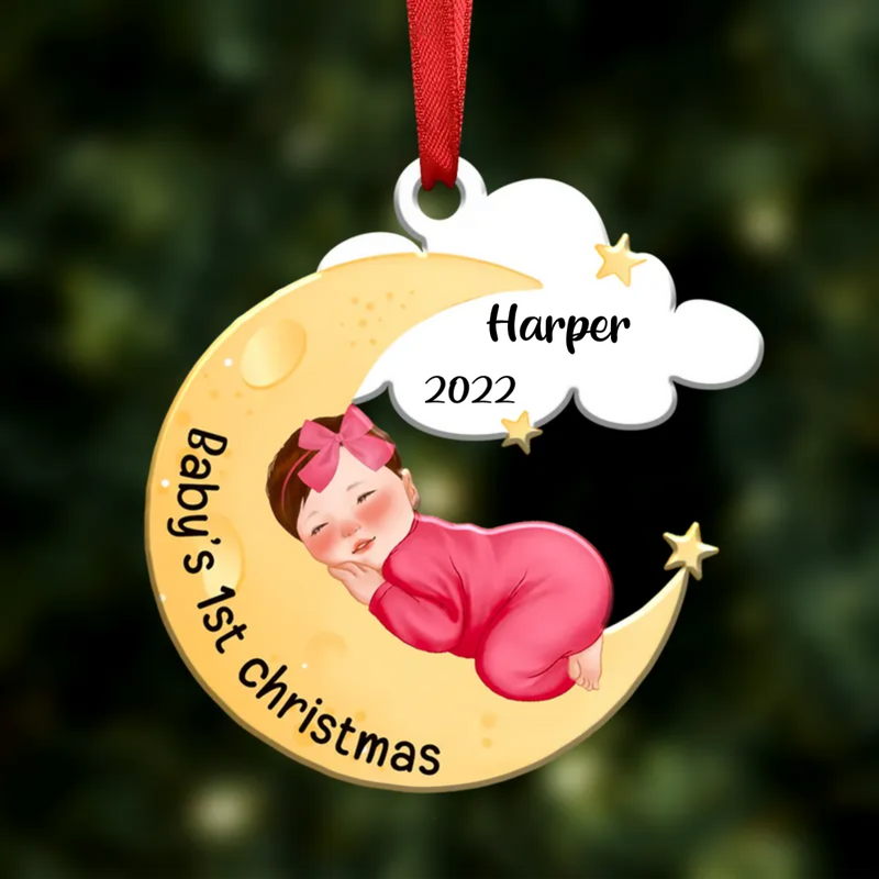 Baby - Newborn Baby Sleeps On Moon - Personalized Ornament -  Gift For Family Members