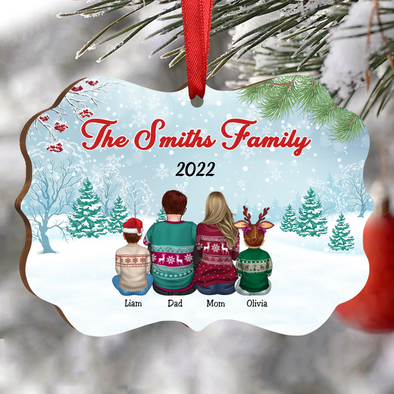 Family - Family In Snow Back View - Personalized Acrylic Ornament