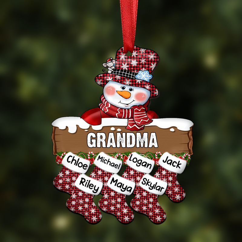 Grandma - Snowman Christmas Stocking Custom Name - Personalized Acrylicen Ornament - Makezbright Gifts