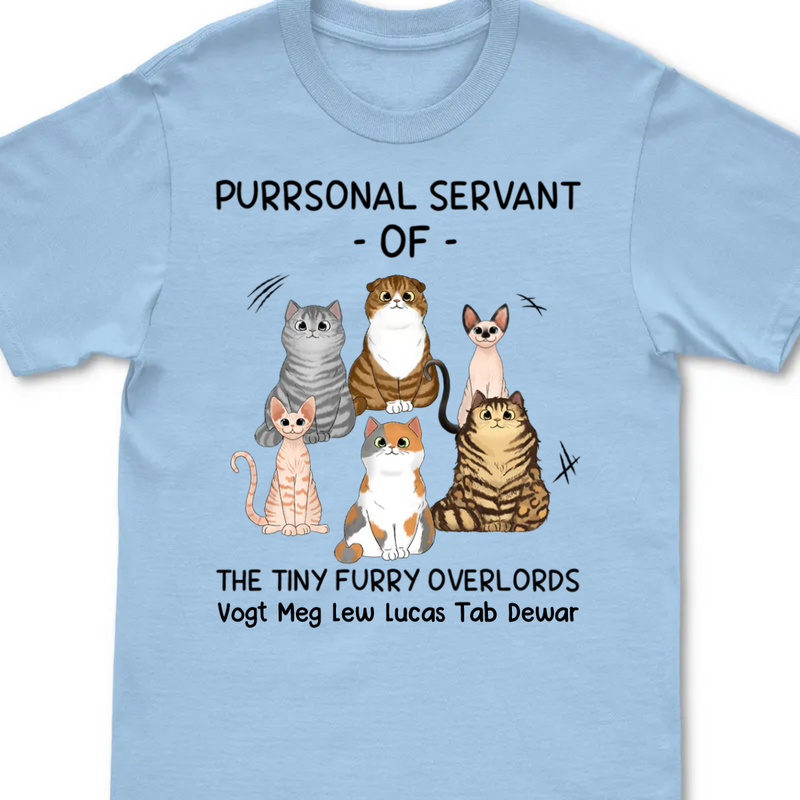 Cat Lovers - Purrsonal Servant Of Cartoon Sitting Cats - Personalized Unisex T-shirt