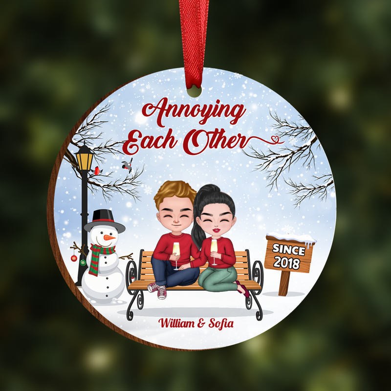 Couple - Annoying Each Other Since - Personalized Circle Acrylic Ornament - Makezbright Gifts