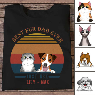 Pet Lovers - Best Fur Dad Ever - Personalized Black Unisex T-Shirt - Makezbright Gifts
