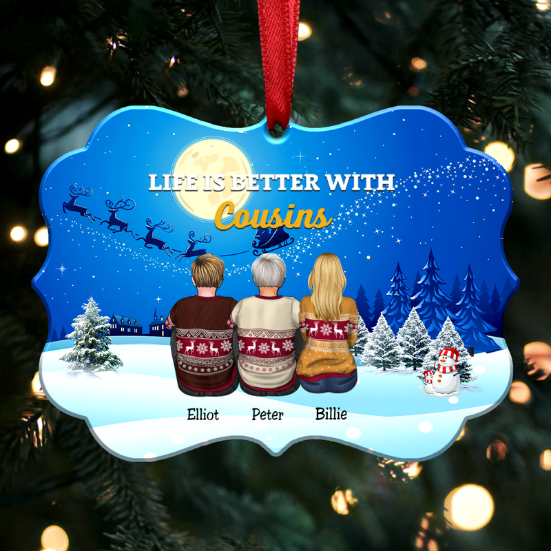 Life Is Better With Cousins - Personalized Christmas Ornament (Moon)