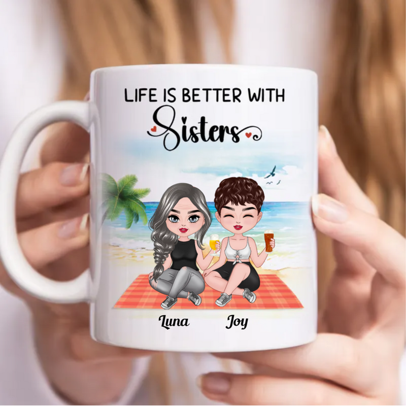 Personalized Sister Mug (3 Sisters), Custom Sister Coffee Mug with Avatars,  Names, Quotes, Funny Birthday Gifts for Sisters from Sister, Personalized