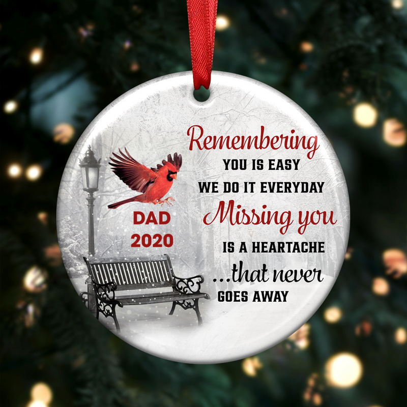 Family - Cardinals Winter Memorial - Personalized Circle Ornament