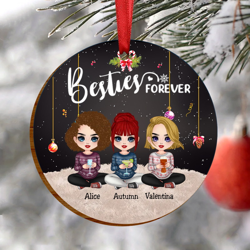 Besties - Besties Forever - Personalized Circle Ornament (Black) - Makezbright Gifts