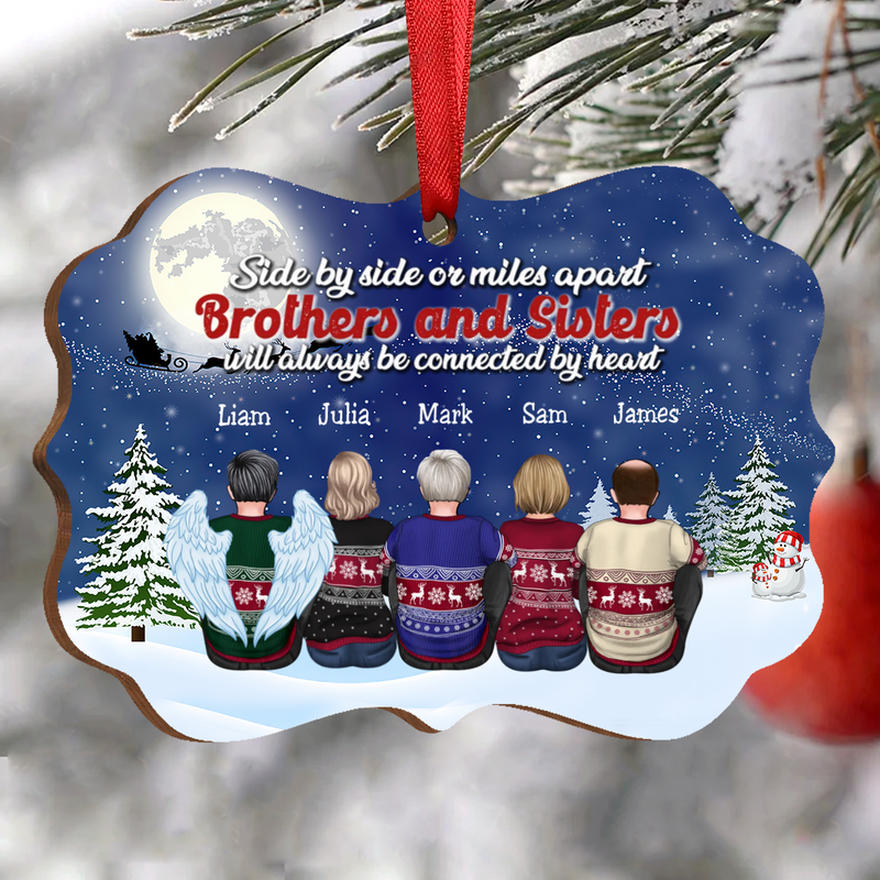 Family - Side By Side Or Miles Apart Brothers And Sisters Will Always Be Connected By Heart - Personalized Christmas Acrylic Ornament (Ver 2)