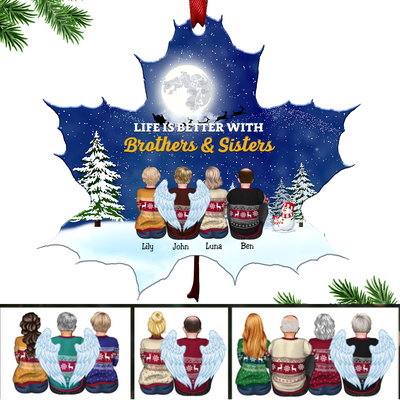 Family - Life Is Better With Brothers & Sisters - Personalized Leaf Ornament - Makezbright Gifts