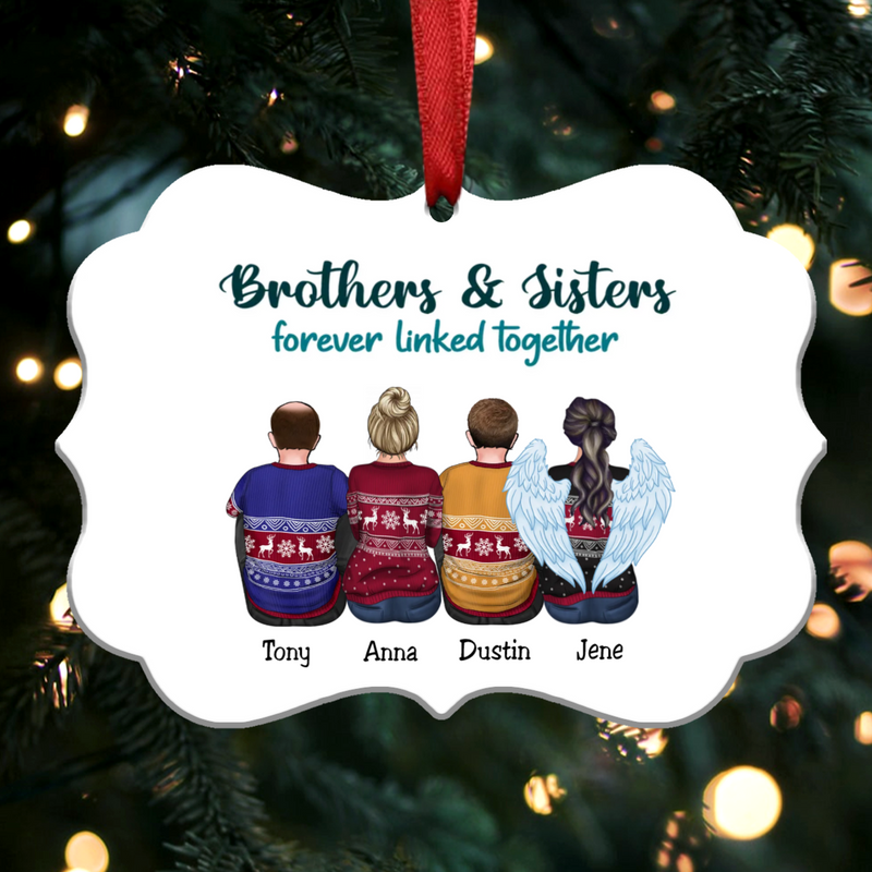Brothers & Sisters Forever Linked Together - Personalized Christmas Ornament (White)