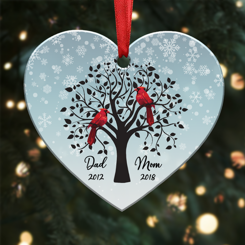 Memorial Gift - Dad And Mom Cardinal Memorial Personalized Heart Ornament