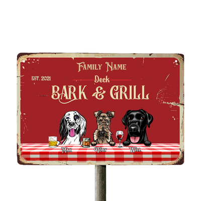 Backyard Bark & Grill Dog Funny Personalized Metal Sign - Makezbright Gifts