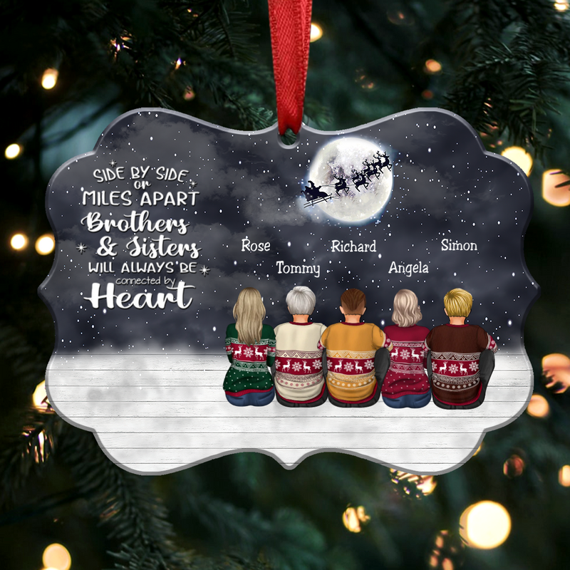 Side By Side Or Miles Apart Brothers And Sisters Will Always Be Connected By Heart - Personalized Christmas Ornament (ver4). - Makezbright Gifts