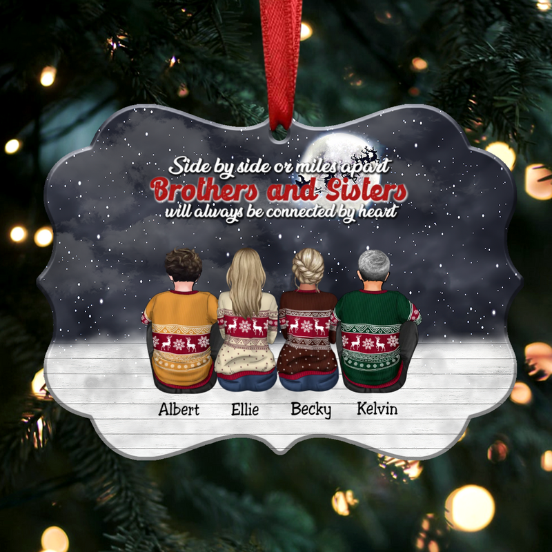 Side By Side Or Miles Apart Brothers And Sisters Will Always Be Connected By Heart - Personalized Christmas Ornament (FF3) - Makezbright Gifts