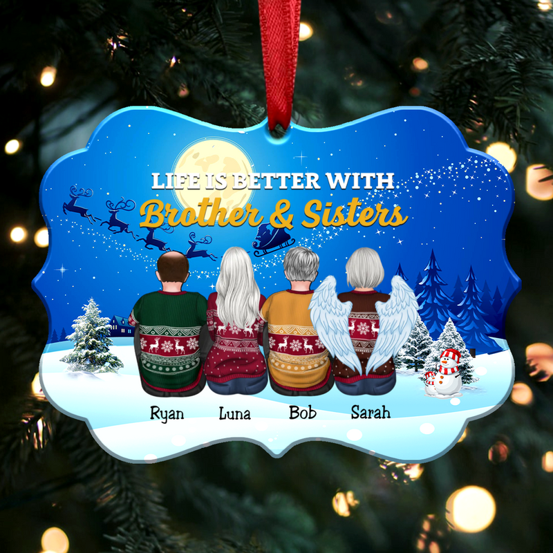 Life Is Better With Brother & Sisters - Personalized Christmas Ornament (Moon) - Makezbright Gifts