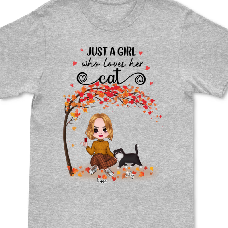Cat Lovers - Just A Girl Who Loves Her Cats - Personalized T-Shirt - Makezbright Gifts
