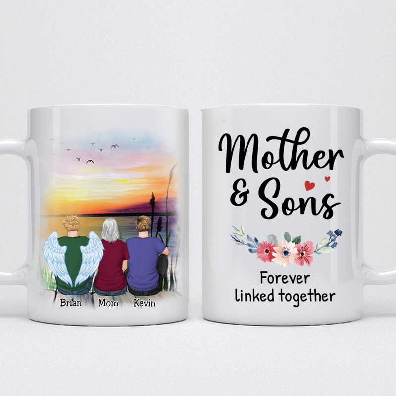 Mother - Mother & Sons Forever Linked Together - Personalized Mug (Ver 2)
