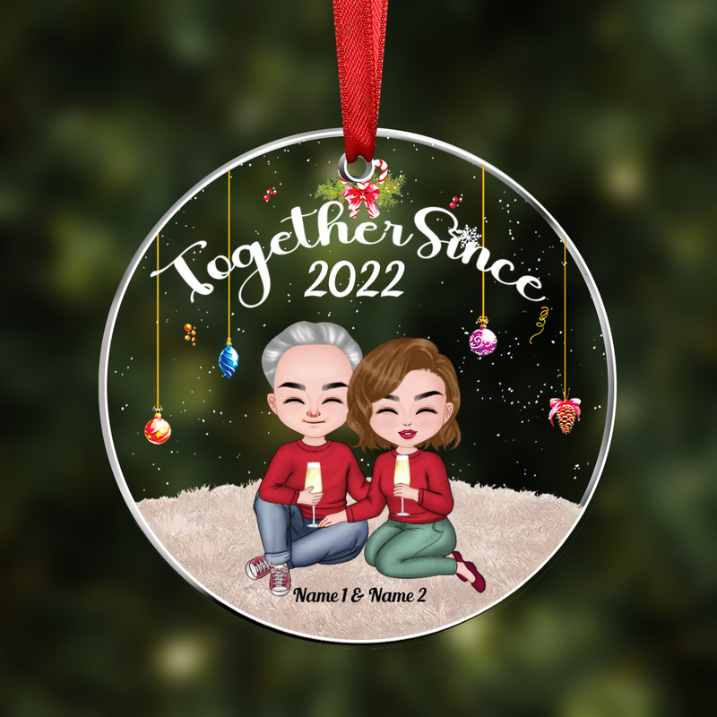 Couple -  Together Since - Personalized Acrylic Circle Ornament - Makezbright Gifts