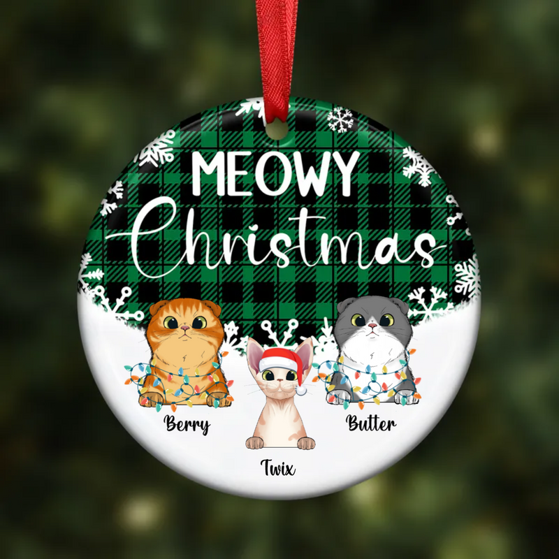 Cat Lovers - Meowy Christmas - Personalized Ornament (Green)