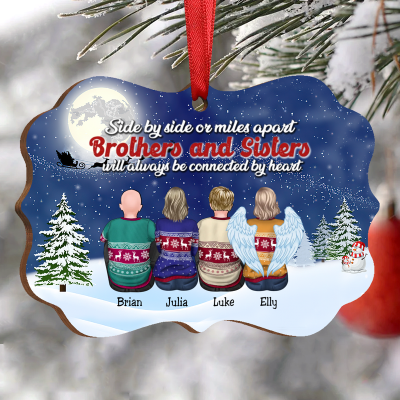 Family - Side By Side Or Miles Apart Brothers And Sisters Will Always Be Connected By Heart - Personalized Christmas Acrylic Ornament (Ver 2)