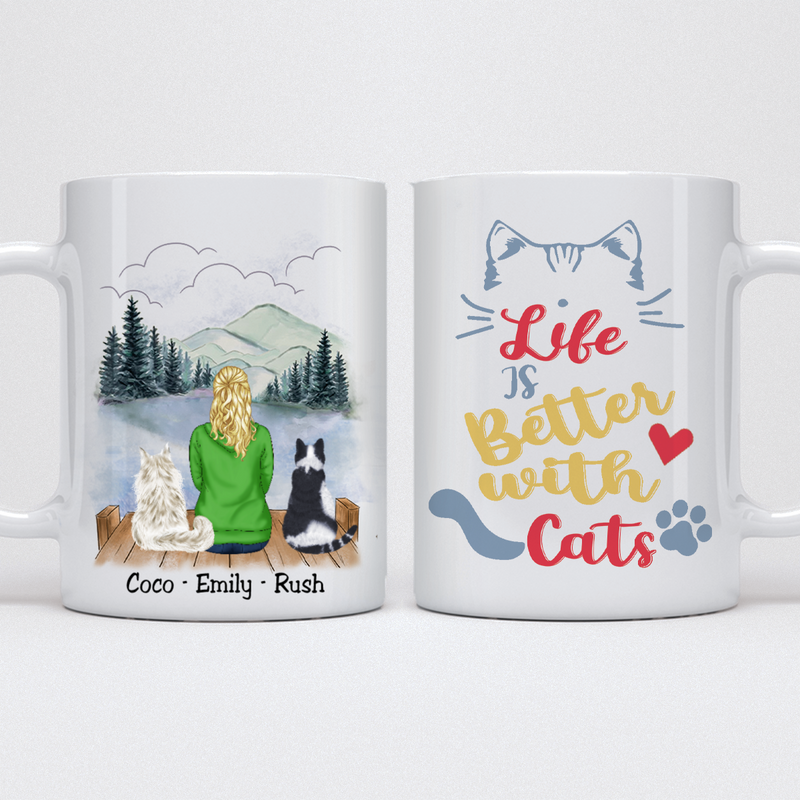 Girl and Cats - Life is better with cats - Personalized Mug - Makezbright Gifts