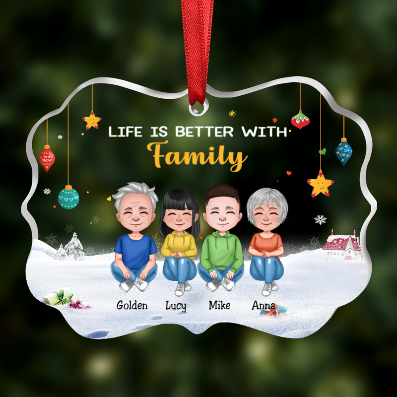 Family - Life Is Better With Family - Personalized Acrylic Ornament - Makezbright Gifts