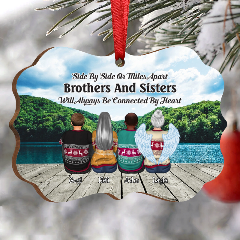Family - Side By Side Or Miles Apart Brothers And Sisters Will Always Be Connected By Heart - Personalized Acrylic Ornament (Sky) - Makezbright Gifts