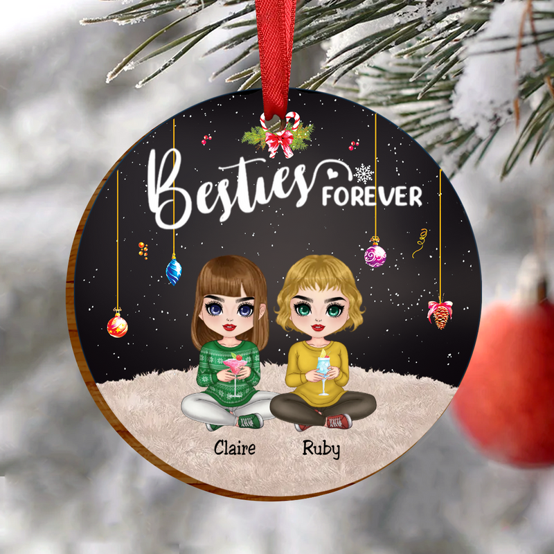 Besties - Besties Forever - Personalized Circle Ornament (Black) - Makezbright Gifts