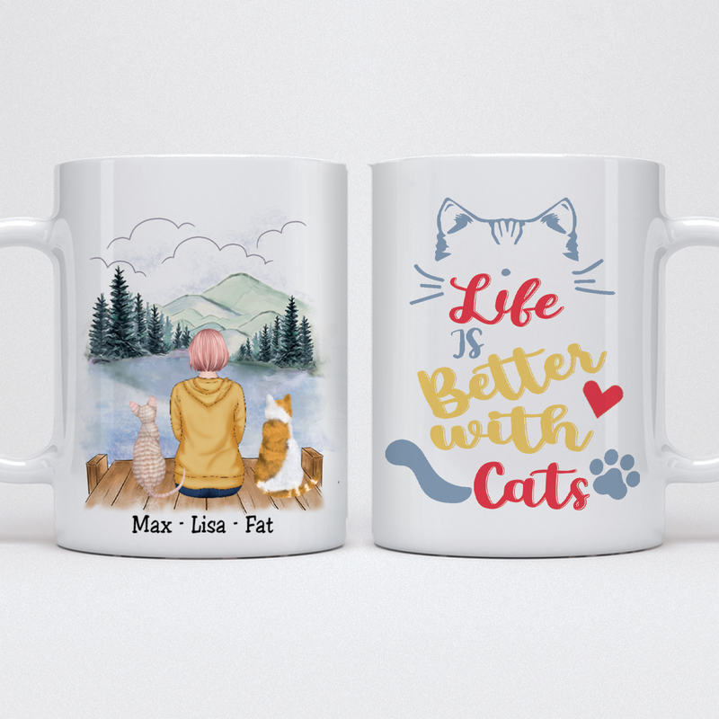 Girl and Cats - Life is better with cats - Personalized Mug - Makezbright Gifts