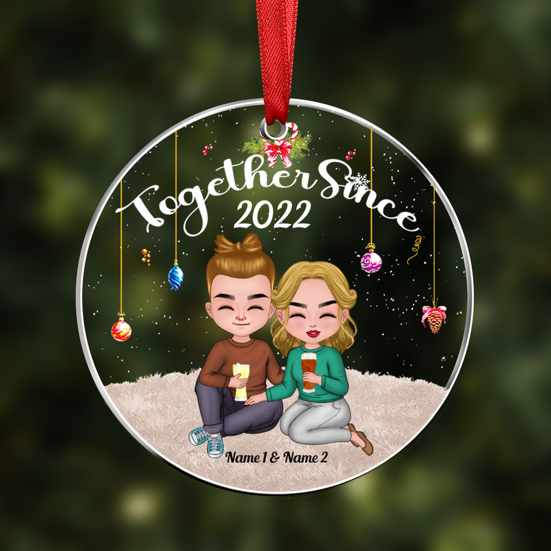 Couple -  Together Since - Personalized Acrylic Circle Ornament - Makezbright Gifts