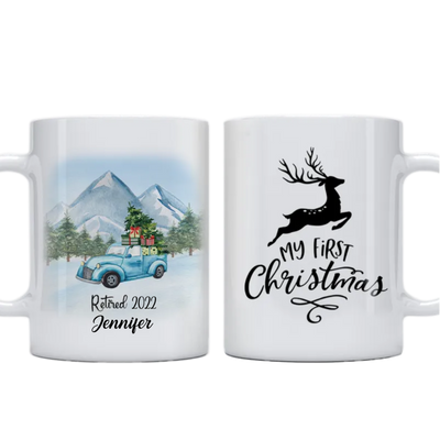 First Christmas Retired - Personalized Mug (Light Blue) - Makezbright Gifts