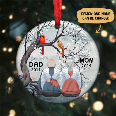 Memorial Gift - Dad Mom Cardinals Tree - Personalized Circle Ornament - Makezbright Gifts