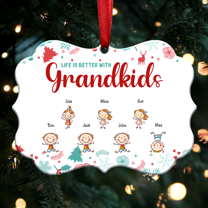 Life Is Better With Grandkids - Personalized Acrylic Ornament - Up to 13 Grandkids (White)