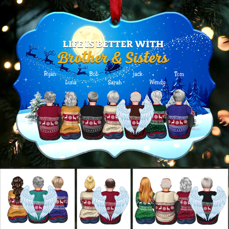 Life Is Better With Brother & Sisters - Personalized Christmas Ornament (Moon)