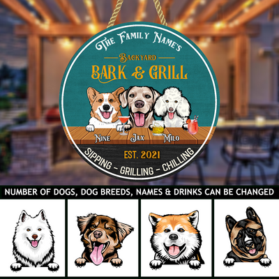 Dog Personalized Wood Sign for Backyard Bark & Grill - BLUE - Makezbright Gifts