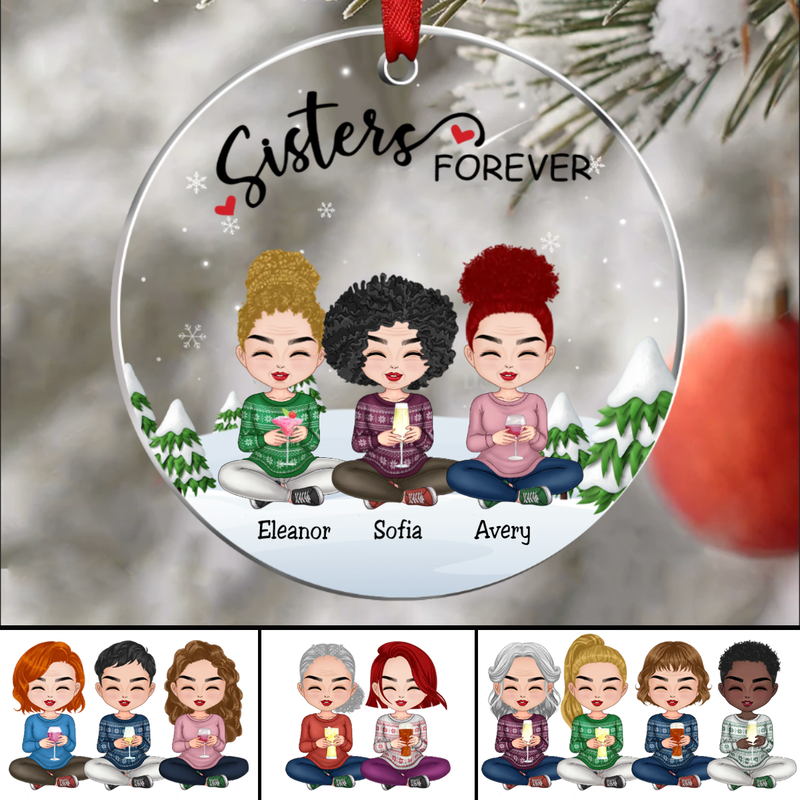Besties - Sisters Forever - Personalized Transparent Ornament Ver 2 - Makezbright Gifts