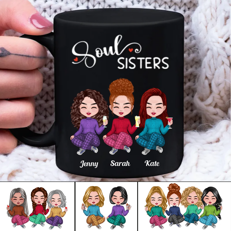 Sisters - Soul Sisters - Personalized Black Mug