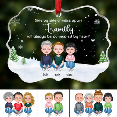 Family - Side By Side Or Miles Apart ... Will Always Be Connected By Heart - Personalized Transparent Ornament (Ver. 2) - Makezbright Gifts