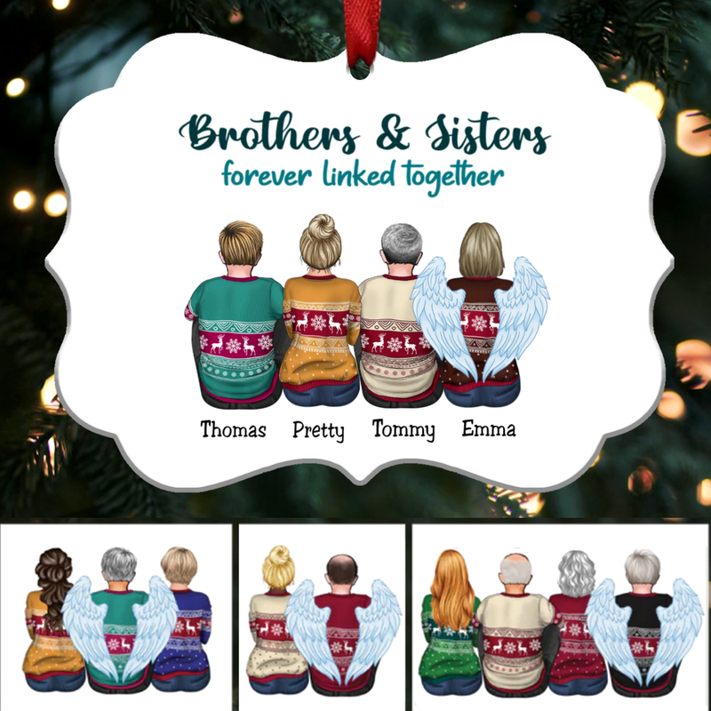 Brothers & Sisters Forever Linked Together - Personalized Christmas Ornament (White)